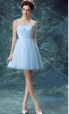 Cute Blue Illusion Prom Dress Short Keyhole Back KSP463