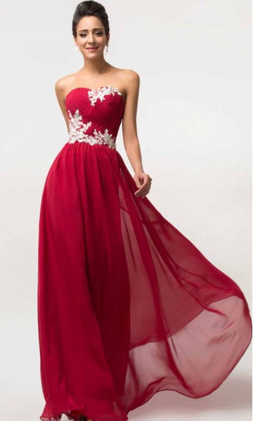 Applique Flowers Lace Up Prom Dresses Long