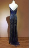 Glitter Spaghett Fitted Blue Long Sheath Formal Dresses
