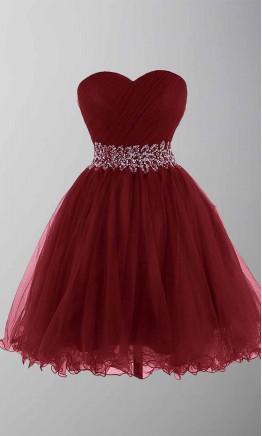 Maroon Prom Dresses Short with Floral Waistband