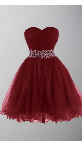 Maroon Prom Dresses Short with Floral Waistband KSP470