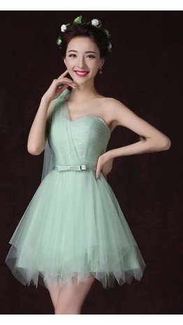 Mint One Shoulder Asymmetric Short Graduation Dresses KSP472