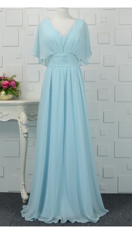 Capelet Flutter Overlay Long Chiffon Bridesmaid Dress KSP478