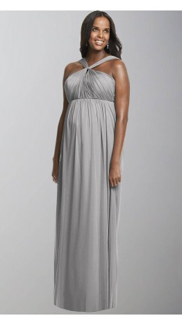 Halter Grey Empire Long Maternity Bridesmaid Dresses KSP482