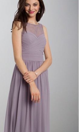 High Lace Illusion Dusty Purple Bridesmaid Dresses Long KSP484