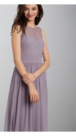 High Lace Illusion Dusty Purple Bridesmaid Dresses Long KSP484