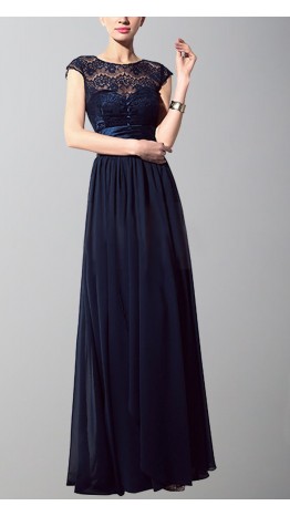 Dark Blue Floral Lace Bridesmaid Dresses Long with Sash KSP487