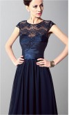 Dark Blue Floral Lace Bridesmaid Dresses Long with Sash KSP487