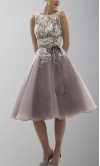 Tea Length Floral Lace Organza Bridesmaid Dresses Bowknot KSP494