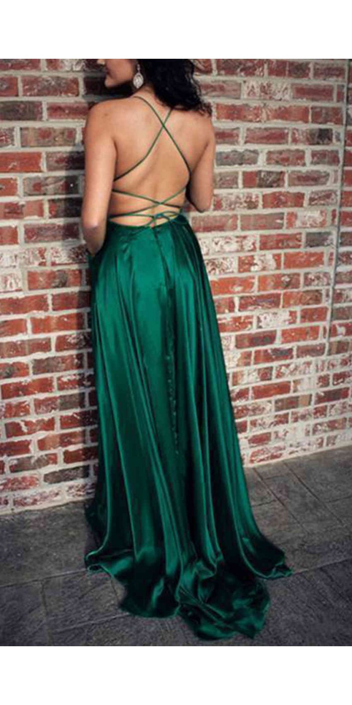 Strappy Green Backless Prom Dresses