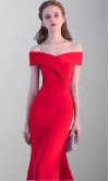 Slash Binding Collar Red Prom Dresses with Side Slit Long