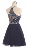 Embellished Short Navy Blue Prom Dresses Ethinic