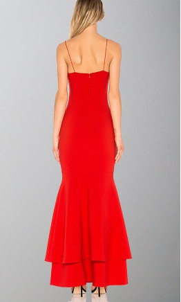 Red Spaghetti Strap Layered Trumpet Prom Dress KSP517