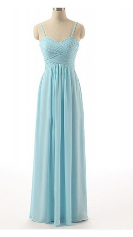Blue Jay Simple Spaghetti Strap Bridesmaid Dresses Long KSP518