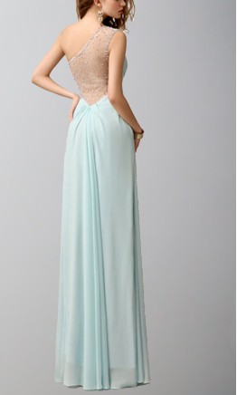 Light Blue One Shoulder Sequin Prom Dress with Slit KSP520