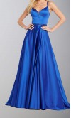 Long Blue Satin Prom Dresses Slit with Structed Waistband KSP521