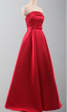 Strapless Bowknot Red Prom Ball Gown Lace Up Back