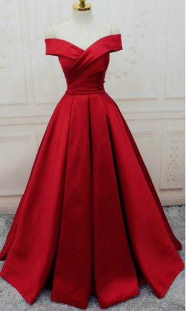 Off Shoulder Cross Revers Neckline Red Ball Gowns