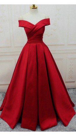 Off Shoulder Cross Revers Neckline Red Ball Gowns KSP524