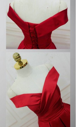 Off Shoulder Cross Revers Neckline Red Ball Gowns