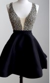 Plunging V-neck Short Black Graduation Dresses Online KSP525