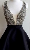 Plunging V-neck Short Black Graduation Prom Dresses 