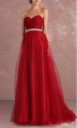 Red Long Prom Gowns Lace Up Back