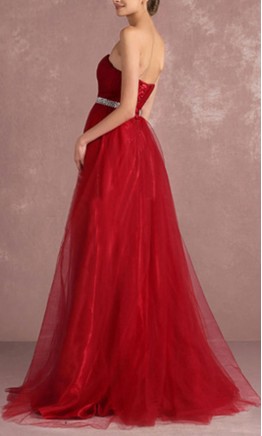 Red Long Prom Gowns Lace Up Back