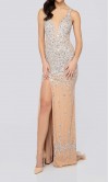 Long V-neck Sleek Prom Dresses Slit with Tank Straps KSP527