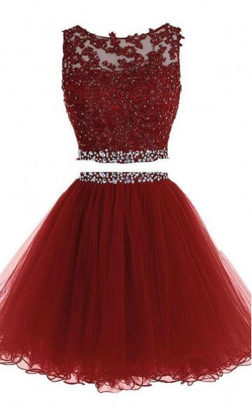Beaded Short Two Pieces Prom Dresses