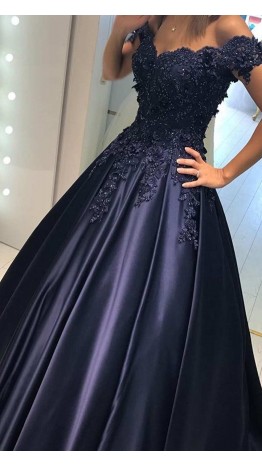 Cold Shoulder Long Applique Lace Corset Ball Gowns KSP530