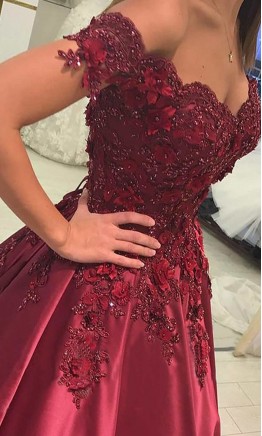 Appliqued Lace Corset Prom Ball Gowns off the shoulder