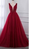 Sparkly Glitter Long Red Gown Dress with Tank Straps KSP532