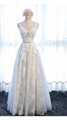 Beautiful Long Grey Prom Dresses Features Appliques KSP534