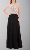 Embellished Crystal Long Black Halter Straps Prom Dresses KSP541