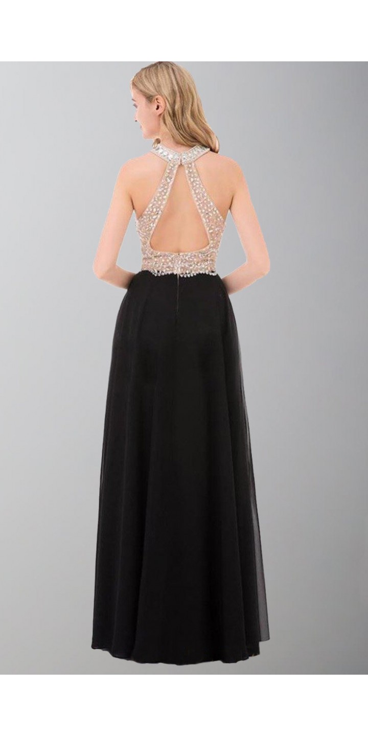 Long Black Prom Dresses Open Back