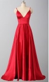 Long Red Satin Prom Dresses With Spaghetti Straps KSP542