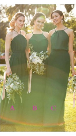 Flowy Forest Green Chiffon Bridesmaid Dresses Long KSP544