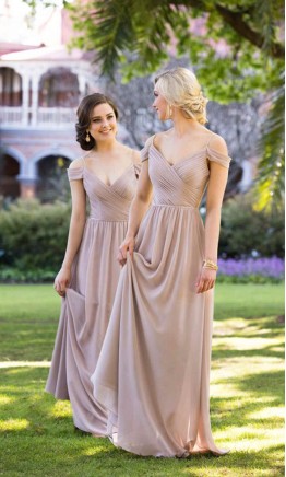 Burgundy Cold Shoulder Pleated Chiffon Long Dress KSP545