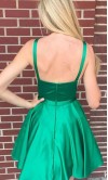 Boat Neck Short Green Satin Homecoming Dresses 