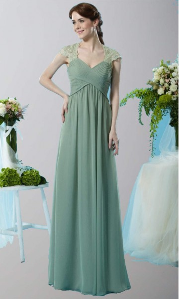 Pastel Green Long Bridesmaid Dresses Cover Arms KSP550