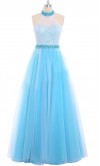Tiffany Blue and White Halter Prom Ball Gowns KSP552