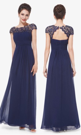 Long burgundy dress with floral lace bodice and short sleeves KSP554