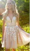 Applique Illusion V-neck Short Grade Prom Dresses KSP556