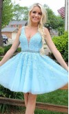 Appliqued Short V-neck Prom Graduation Dresses