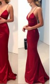 Long Red Fitted Sheath Prom Dresses with Train