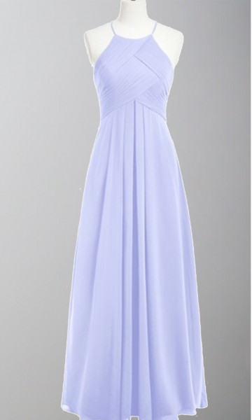 Orchid Chiffon Pleated Halter Long Bridesmaid Dresses KSP562