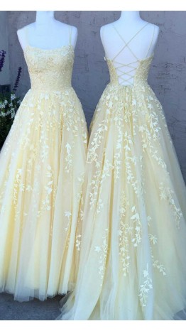 Light Yellow Prom Dresses Strings with Straps KSP563