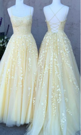 Light Yellow Prom Dresses Strings with Straps KSP563