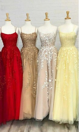 Strappy Long Yellow Prom Dresses with String Back